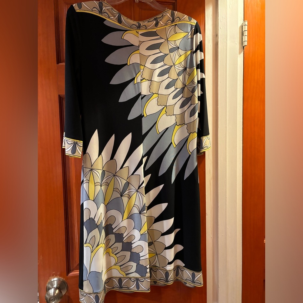 DONNA MORGAN Womens Dress Knee Length Shift 3/4 Sleeve Diamond Bohemian Size 12